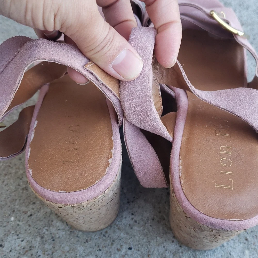 Anthropologie Lien Do Womens Suede Cork Platform Wedge Sandals Size 6 Pink Boho